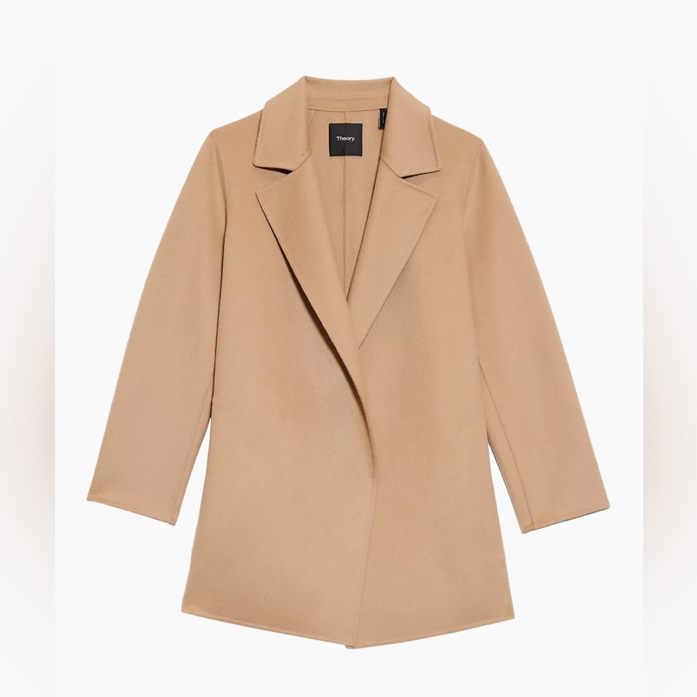 Theory Palomino Chevron wool-blend single- breasted coat size Large.